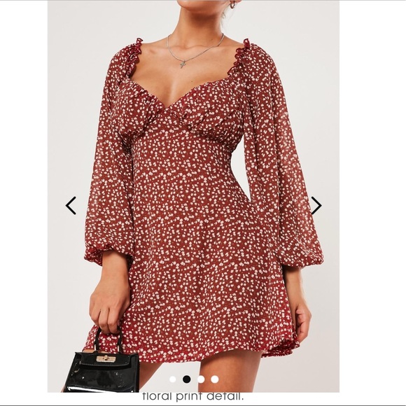 Missguided Dresses & Skirts - Misguided Burgundy Print Milkmaid Mini Dress